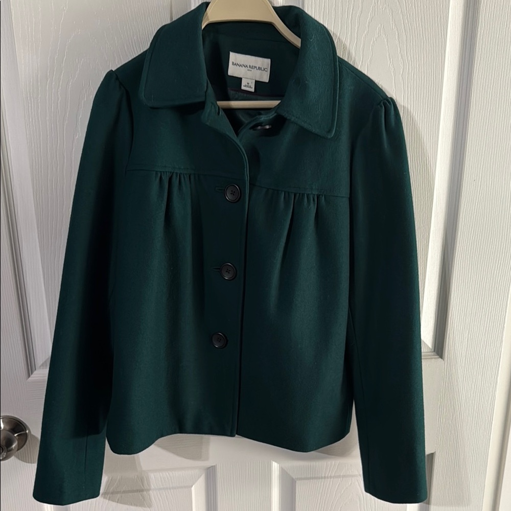 Banana Republic Green Pea Coat with Wide Collar